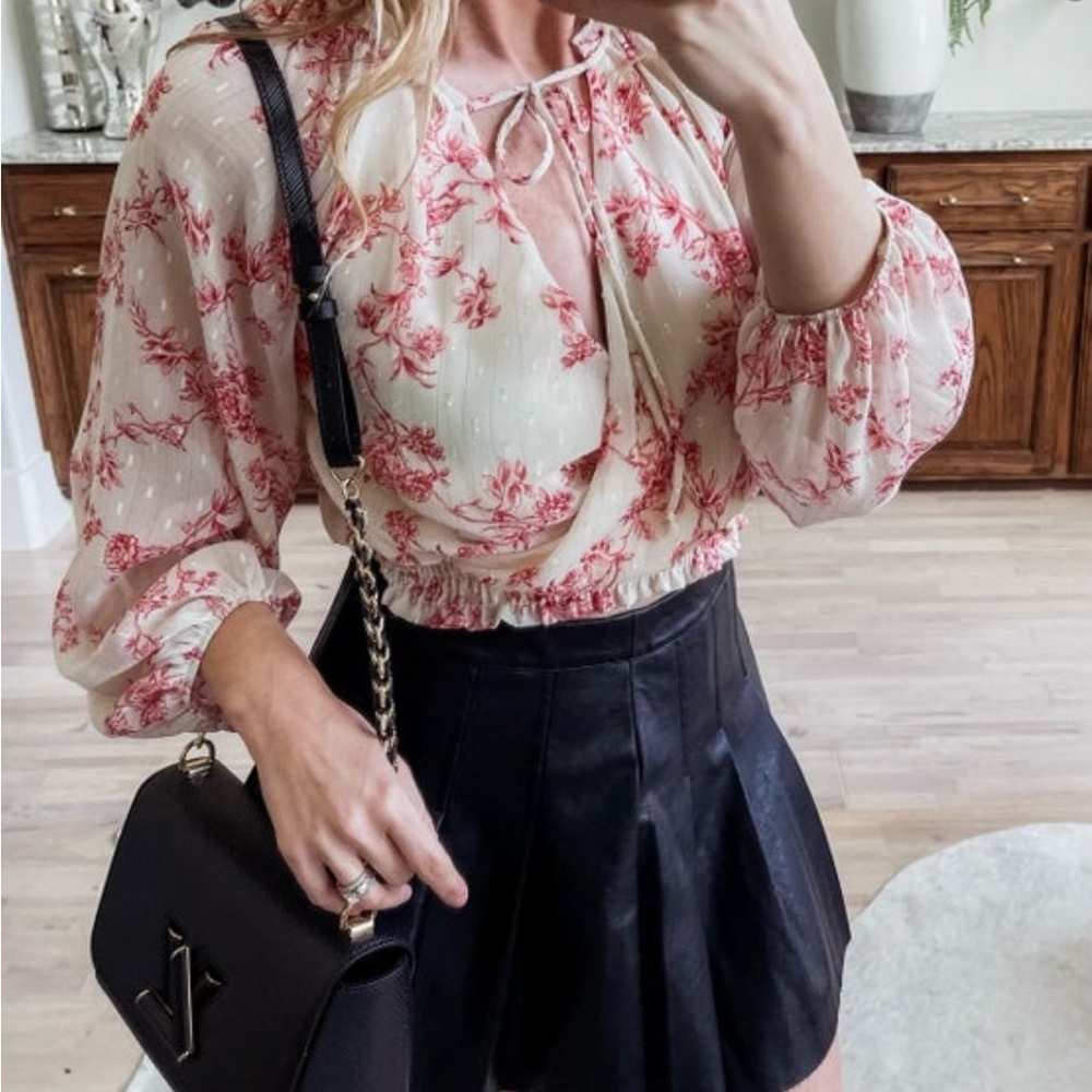 Peach Love California smocked floral chiffon blouse in size medium